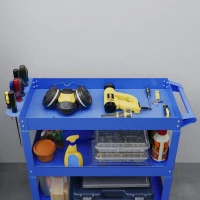 DURHAND Cărucior pentru Scule cu 3 Niveluri din Oțel cu Margini Înalte și 4 Roți Pivotante, 83 x 35.3 x 76 cm, Albastru(m-9)
