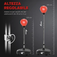HOMCOM Sacco da Boxe ad Altezza Regolabile, Guanti Inclusi, in PE e Metallo, 45x45x133-151cm, Rosso(m-4)