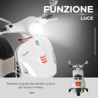 HOMCOM Moto Elettrica per Bambini Design Vespa, Batteria 6V con Suoni e Luci, Età 3-6 Anni, Bianco(m-5)