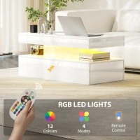 HOMCOM LED Coffee Table with Storage - High Gloss White(m-4)