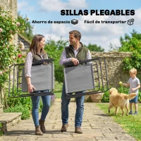 Outsunny Conjunto de Mesa y Sillas Jardín de 8 Piezas con Sombrilla 6 Sillas Plegables Mesa de Vidrio Templado Gris(m-4)