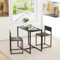 HOMCOM 3 Piece Dining Table and Chairs Set, Dining Room Sets, Rectangular Space Saving Table and 2 Chairs for Compact Kitchens, Steel Frame, Black(m-8)