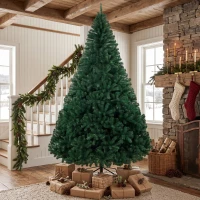 HOMCOM Árbol de Navidad de Abeto 270 cm con Ramas Articuladas 2418 Puntas de PVC Ignífugo Montaje Rápido Soporte de Acero Verde(m-8)