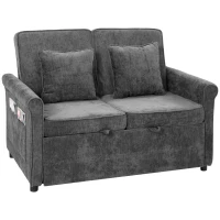 HOMCOM Sofá-cama 2 Lugares 3 em 1 com Encosto Ajustável em 5 Posições, Bolsos Laterais e 2 Almofadas, Cinzento(m-11)