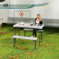 Outsunny Ensemble table pliante et bancs de pique-nique 113 cm avec poignées de transport, table et banc pliable gris clair blanc(m-2)