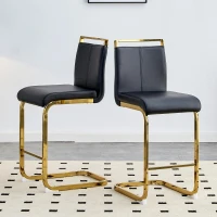 Lot de 2 tabourets de bar style nordique, design épuré et élégant avec piètement métal doré robuste, 39x46.5x96.5 cm, Noir+Doré(m-4)