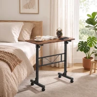 HOMCOM Overbed Table Adjustable Height Sofa Side Table with Wheels 80 x 40 cm Rustic Brown Black(m-7)