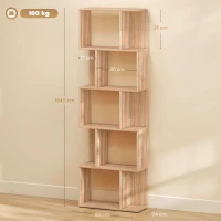 HOMCOM Librería de 5 Niveles Estantería para Libros en Forma de S para Salón Dormitorio Estudio Oficina 24x60x184,5 cm Natural(m-3)