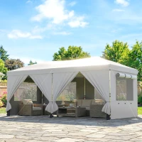 Outsunny 3 x 6 m Pop Up Canopy with UV50+ Protection Garden Gazebo with 6 Sidewalls, White(m-10)