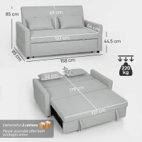 HOMCOM Three-Way Two-Seater Sofa Bed - Light Grey(m-3)