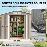 Outsunny Abri de Jardin 2,42 m² - Remise pour Outils avec Fondation - cabanon Porte verrouillable - tôle d'acier marron clair(m-5)
