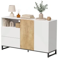 HOMCOM Madia Credenza Moderna 140 cm con Ripiano Aperto, Bianco e Rovere(m-7)