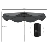 Outsunny Sombrilla de Jardín Manual Ø292x254 cm con 32 Luces LED Solares 8 Varillas Impermeable y Rejillas de Ventilación Gris(m-3)