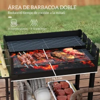 Outsunny Barbacoa de Carbón 113x53,5x82,5 cm con 2 Parrillas Alturas Ajustables Mesa Lateral, Estante y Ruedas para Jardín Negro(m-4)