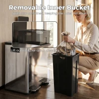 HOMCOM 40L Dual Compartment Stainless Steel Bin, with Deodoriser Holders - Silver Tone(m-7)