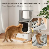 PawHut Bac à Litière pour Chat 80L en Inox avec Couvercle Rabattable à 180°, Tiroir Coulissant, Pelle, 63x43x43cm, Gris Clair(m-8)