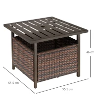 Outsunny Rattan Garden Coffee Table, 55.5 cm Square Wicker Patio Side Coffee Table with 4 cm Umbrella Hole, Metal Bottom and Slatted Top for Outdoor, Balcony, Brown(m-3)
