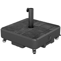 Outsunny Pied de parasol Carré, socle parasol extérieur avec roues Remplissable 35 kg Sable ou 28 L Eau, 48 x 48 x 38,5 cm, Noir(m-11)