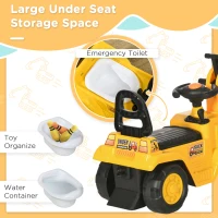HOMCOM 2 in 1 Kids Ride On Tractor Pull Cart with Bucket, Under Seat Storage, Horn, High Backrest, for 1.5-4 Years Old, Yellow(m-5)