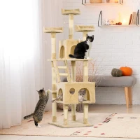 PawHut Rascador Árbol para Gatos Grande 60x50x181 cm con Poste de Arañar Múltiples Plataformas Escaleras Cuevas Juguetes Centro de Actividades Beige(m-10)