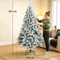 HOMCOM Árbol de Navidad Nevado de 180 cm con 650 Puntas de PVC Ignífugo Ramas Articuladas Montaje Rápido Verde y Blanco(m-3)