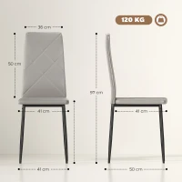 HOMCOM Set de 4 Sillas de Comedor Tapizadas de Piel Sintética con Respaldo Alto y Patas de Metal 41x50x97 cm Gris(m-12)