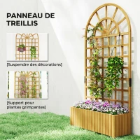 Outsunny Jardinière avec treillis, bac à fleurs, avec trous de drainage, en bois massif, 90 x 30 x 180 cm, effet bois naturel(m-4)