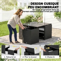 Outsunny Ensemble Salon de Jardin encastrable 8 Personnes 9 pièces résine tressée 4 Fils Imitation rotin Noir Coussins déhoussables crème(m-4)