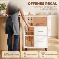 HOMCOM Wózek kuchenny na kółkach z 2 szufladami, otwartą półką i 2 kółkami z blokadą, biały(m-6)