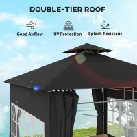 Outsunny 3 x 3 m Garden Gazebo, Double Roof Metal Gazebo with Removable Sidewalls and Church Windows, Outdoor Canopy Shelter, Black(m-5)