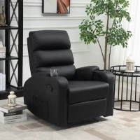 HOMCOM Poltrona Relax Reclinabile Manualmente a 165° con Poggiapiedi, Portabicchieri e Tasca in Finta Pelle, Nero(m-2)
