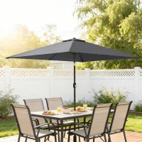 Outsunny Garden Parasol, Parasol Umbrella with Crank Handle, Tilt Function, Polyester Canopy, Dark Grey(m-9)
