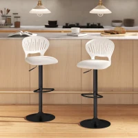 HOMCOM Juego de 2 Taburetes de Bar Giratorios en 360° Regulables en Altura de 84-105 cm Respaldo Hueco Reposapiés Blanco(m-10)