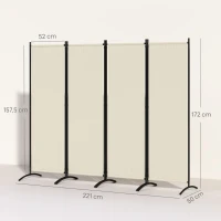 Outsunny Paravento da Esterno e Interno a 4 Pannelli Pieghevole, 221x50x172cm, Crema(m-3)