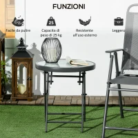Outsunny Tavolino da Caffè per Giardino Pieghevole con Piano in Vetro Effetto Marmo, Ø45x50cm, Grigio(m-5)
