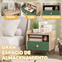 AIYAPLAY Mesita de Noche para Niños de 3 a 10 Años con Cajón y Bordes Redondeados para Dormitorio Roble y Verde(m-4)