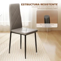 HOMCOM Set de 4 Sillas de Comedor Tapizadas de Piel Sintética con Respaldo Alto y Patas de Metal 41x50x97 cm Gris(m-16)