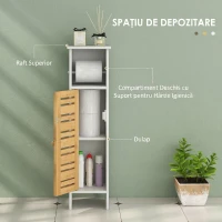 HOMCOM Dulăpior de Baie cu Suport pentru Hârtie Igienică, Dulap Îngust cu Raft Reglabil, 78 cm, Alb(m-4)