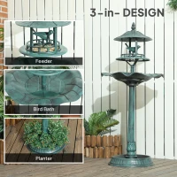 Outsunny 3-in-1 Garden Bird Bath, Freestanding Birdbath with Large Water Basin, Underneath Flower Planter, Φ50 x 113 cm, Green(m-4)