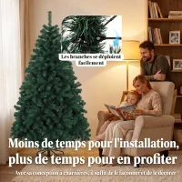 HOMCOM Sapin de Noël Artificiel 180 cm, Arbre de Noël avec 700 Pointes de Branches Articulées, Support Pliable en Acier, Vert(m-6)