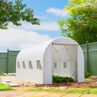Outsunny Invernadero de Túnel 500x200x205 cm Invernadero de Jardín con Puerta Enrollable y 8 Ventanas Cubierta PE 140 g/m² Blanco(m-10)