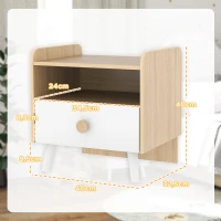 AIYAPLAY Mesa de Cabeceira Infantil de Madeira Mesa de Cabeceira para Crianças com Gaveta Bordas Redondas 40x32,5x40 cm Branco e Madeira(m-3)