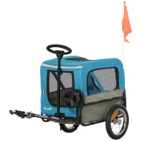 PawHut Remolque de Bicicleta para Perros 2 en 1 Carrito para Perros de Acero con Cinturón de Seguridad Mango de Empuje Extraíble Bandera y Reflectores 129x55,5x92 cm(m-12)