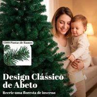 HOMCOM Árvore de Natal Abeto 230 cm com Ramos Articulados, 1300 Pontas em PVC Ignífugo, Montagem Rápida, Base em Aço, Verde(m-5)