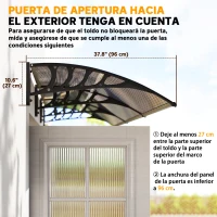 Outsunny Marquesina Exterior para Puertas y Ventanas 303x96x27 cm con Regleta de Aleación de Aluminio PP Policarbonato Marrón(m-7)
