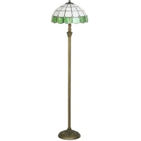 HOMCOM Tiffany-Style Floor Lamp with Handcrafted Stained Glass Shade, 152cm Tall Vintage Standing Lamp, Bronze Tone and Green(m-1)