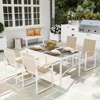 Set Outsunny pentru Grădină cu Masă de Prânz Rectangulară din Sticlă și 4 Scaune cu Brațe, Multicolor(m-2)