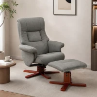HOMCOM Faux Microfibre Leather Manual Recliner and Footstool Set - Grey(m-8)