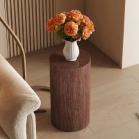 Table basse ronde élégante, bords arrondis et patins antidérapants, 30x30x55 cm, Noyer(m-1)