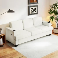 HOMCOM 3 Seater Sofa with USB Ports & Cup Holders - Cream White(m-10)